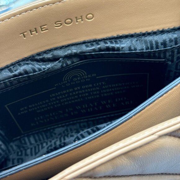 🆕 KURT GEIGER LONDON 🧿 NWOT Large Quilted Leather Soho Shoulder Bag, Camel - Picture 12 of 16